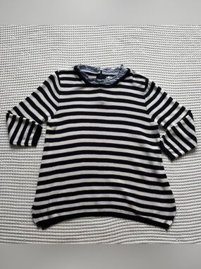 Seraphine Navy White Stripe Knit Maternity Nursing Sweater Removable Collar XL